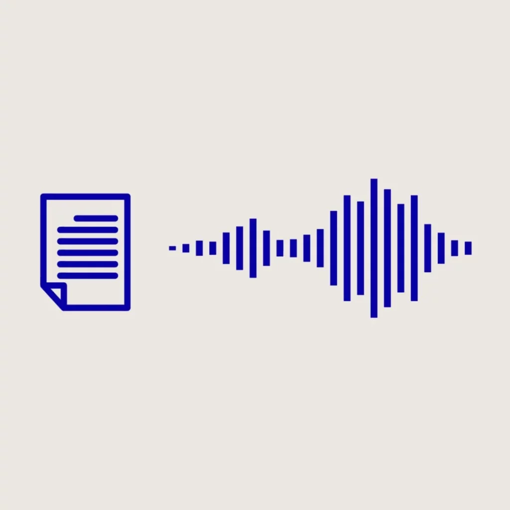 A blue icon consisting of a document and a sound wave.