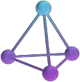 A 3D model of a molecule with blue and purple spheres connected by gray sticks on a white background.