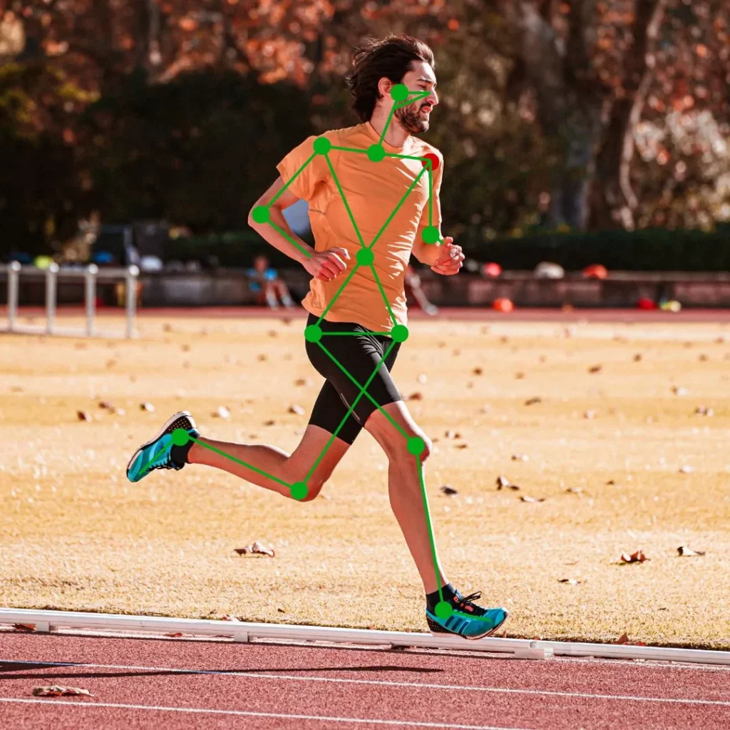 a man is running with his movement biometrics visible