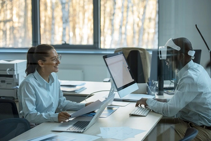 An AI business assistant chatbot interface on a computer screen