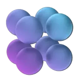 A cluster of blue and purple balls neatly arranged on a white surface.